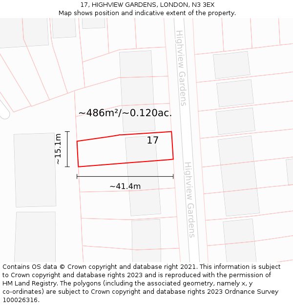 17, HIGHVIEW GARDENS, LONDON, N3 3EX: Plot and title map