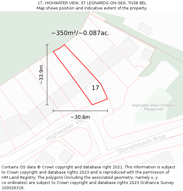 17, HIGHWATER VIEW, ST LEONARDS-ON-SEA, TN38 8EL: Plot and title map