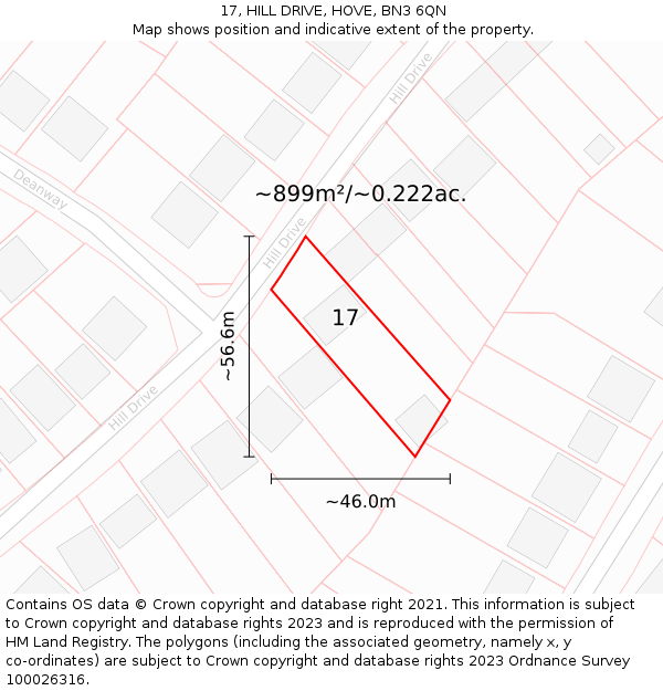 17, HILL DRIVE, HOVE, BN3 6QN: Plot and title map