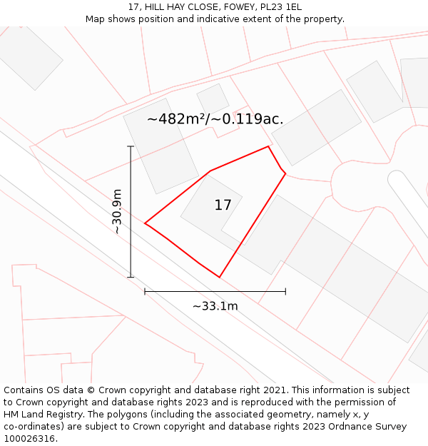 17, HILL HAY CLOSE, FOWEY, PL23 1EL: Plot and title map