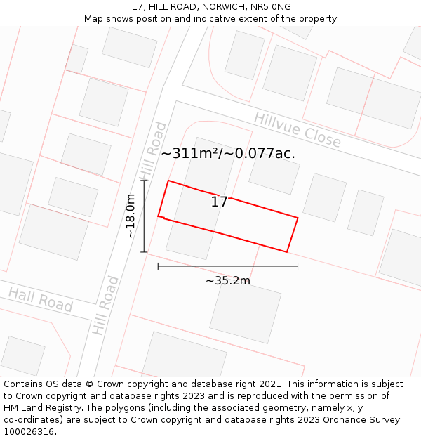 17, HILL ROAD, NORWICH, NR5 0NG: Plot and title map