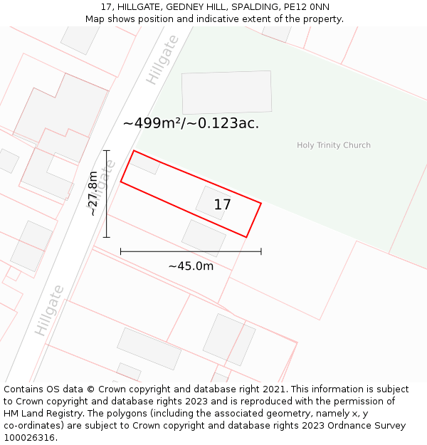 17, HILLGATE, GEDNEY HILL, SPALDING, PE12 0NN: Plot and title map