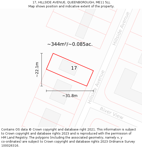 17, HILLSIDE AVENUE, QUEENBOROUGH, ME11 5LL: Plot and title map