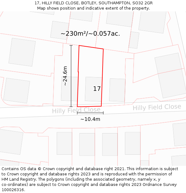 17, HILLY FIELD CLOSE, BOTLEY, SOUTHAMPTON, SO32 2GR: Plot and title map