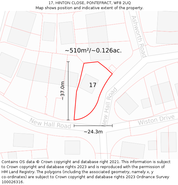 17, HINTON CLOSE, PONTEFRACT, WF8 2UQ: Plot and title map