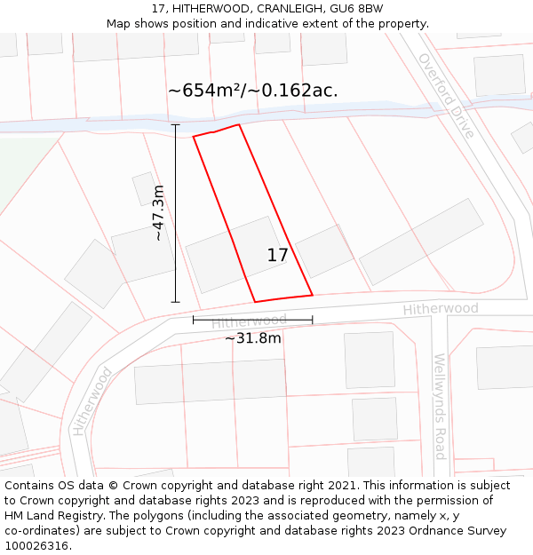 17, HITHERWOOD, CRANLEIGH, GU6 8BW: Plot and title map