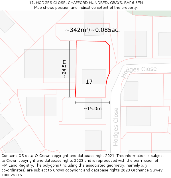 17, HODGES CLOSE, CHAFFORD HUNDRED, GRAYS, RM16 6EN: Plot and title map