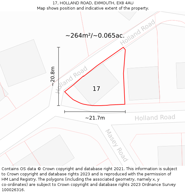 17, HOLLAND ROAD, EXMOUTH, EX8 4AU: Plot and title map