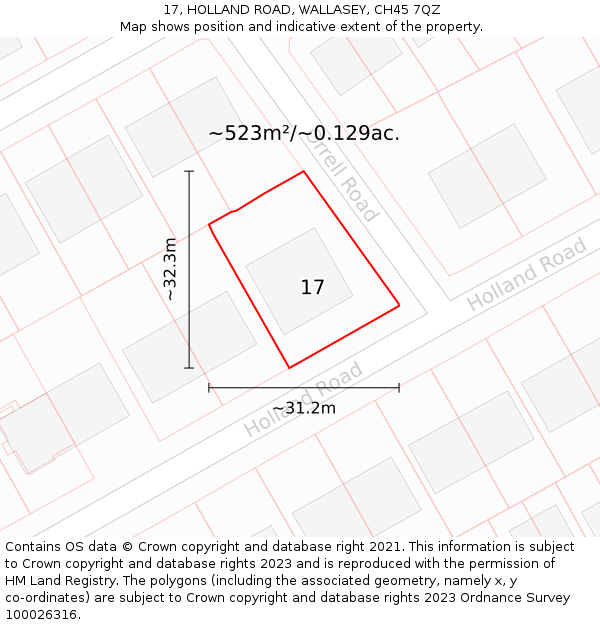 17, HOLLAND ROAD, WALLASEY, CH45 7QZ: Plot and title map