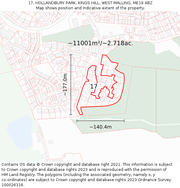 17, HOLLANDBURY PARK, KINGS HILL, WEST MALLING, ME19 4BZ: Plot and title map