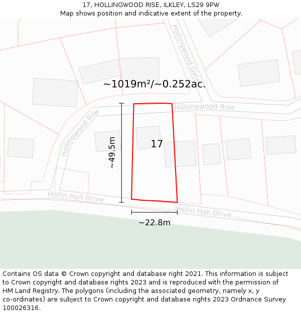 17, HOLLINGWOOD RISE, ILKLEY, LS29 9PW: Plot and title map