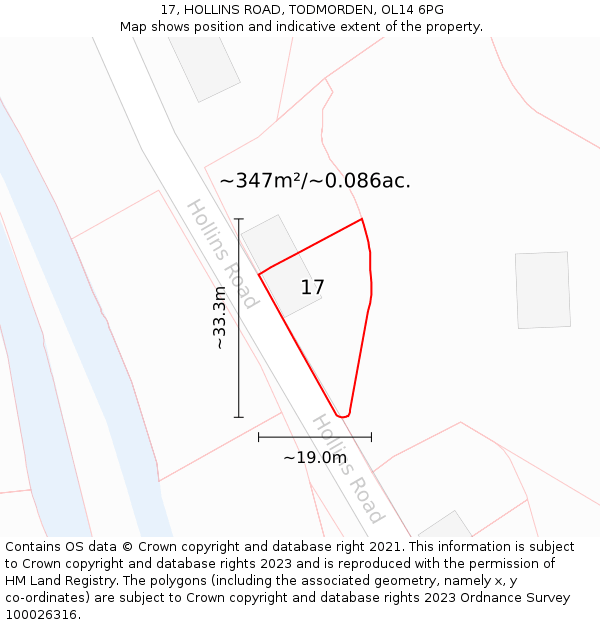 17, HOLLINS ROAD, TODMORDEN, OL14 6PG: Plot and title map