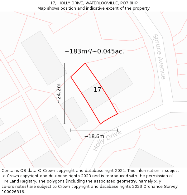 17, HOLLY DRIVE, WATERLOOVILLE, PO7 8HP: Plot and title map