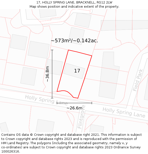 17, HOLLY SPRING LANE, BRACKNELL, RG12 2LW: Plot and title map