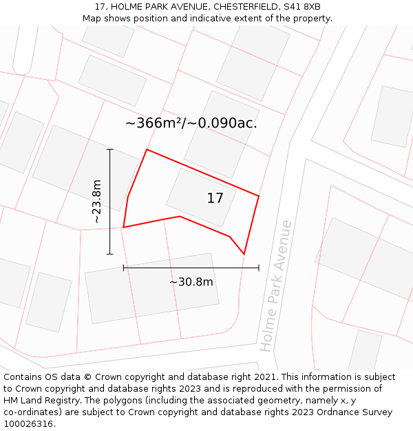 17, HOLME PARK AVENUE, CHESTERFIELD, S41 8XB: Plot and title map