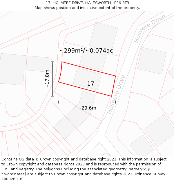 17, HOLMERE DRIVE, HALESWORTH, IP19 8TR: Plot and title map