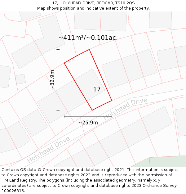 17, HOLYHEAD DRIVE, REDCAR, TS10 2QS: Plot and title map