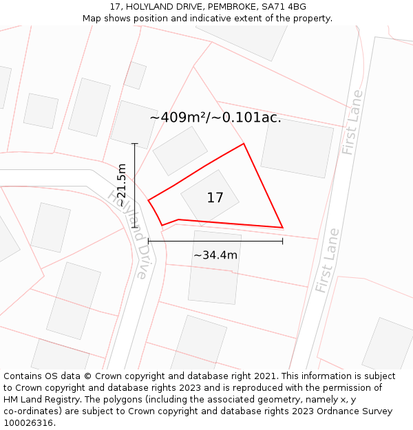 17, HOLYLAND DRIVE, PEMBROKE, SA71 4BG: Plot and title map