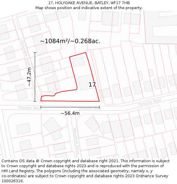 17, HOLYOAKE AVENUE, BATLEY, WF17 7HB: Plot and title map