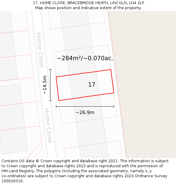 17, HOME CLOSE, BRACEBRIDGE HEATH, LINCOLN, LN4 2LP: Plot and title map