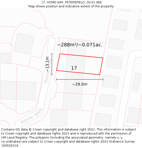 17, HOME WAY, PETERSFIELD, GU31 4EE: Plot and title map