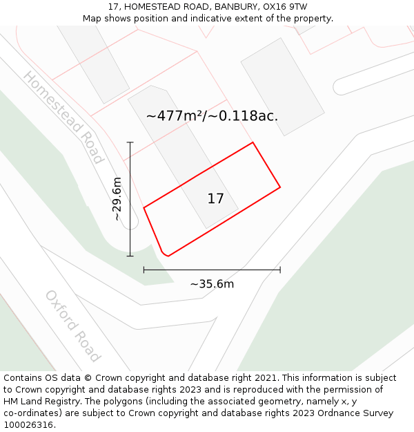 17, HOMESTEAD ROAD, BANBURY, OX16 9TW: Plot and title map