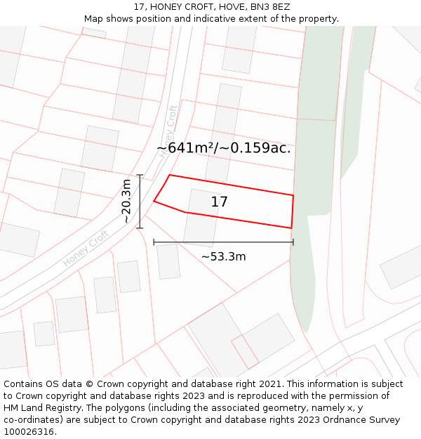 17, HONEY CROFT, HOVE, BN3 8EZ: Plot and title map