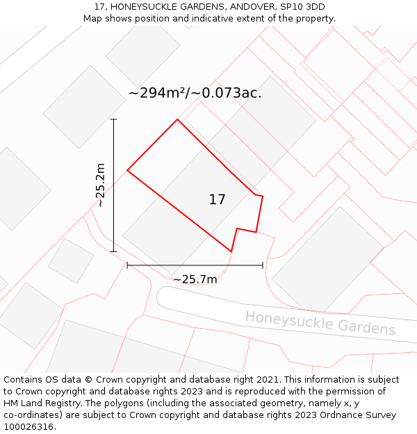 17, HONEYSUCKLE GARDENS, ANDOVER, SP10 3DD: Plot and title map