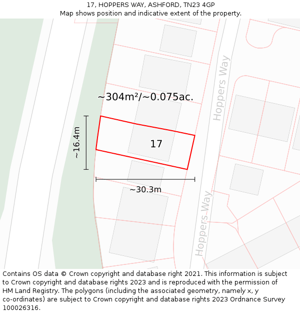 17, HOPPERS WAY, ASHFORD, TN23 4GP: Plot and title map