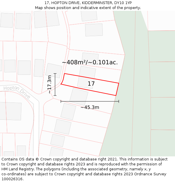 17, HOPTON DRIVE, KIDDERMINSTER, DY10 1YP: Plot and title map