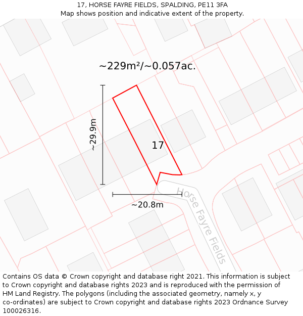 17, HORSE FAYRE FIELDS, SPALDING, PE11 3FA: Plot and title map