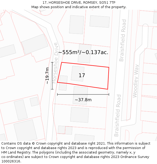 17, HORSESHOE DRIVE, ROMSEY, SO51 7TP: Plot and title map