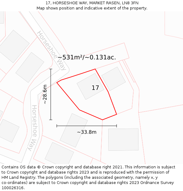 17, HORSESHOE WAY, MARKET RASEN, LN8 3FN: Plot and title map