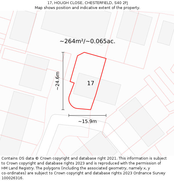 17, HOUGH CLOSE, CHESTERFIELD, S40 2FJ: Plot and title map