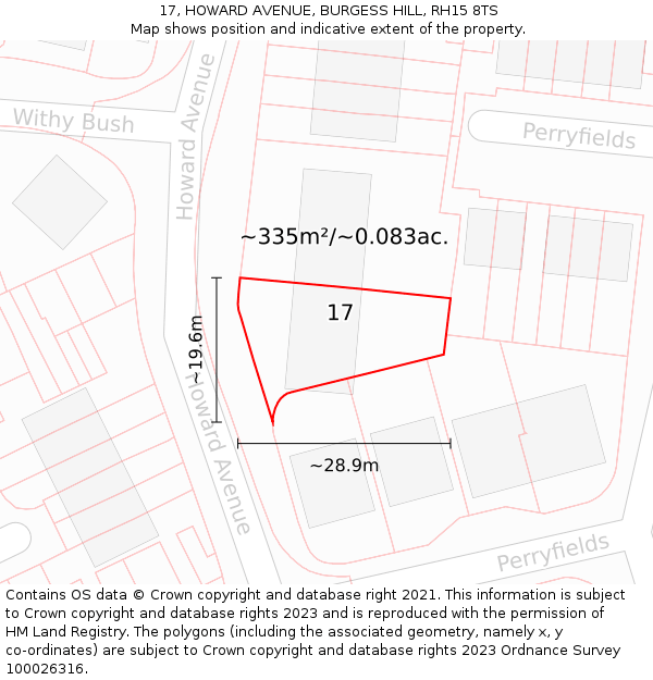 17, HOWARD AVENUE, BURGESS HILL, RH15 8TS: Plot and title map