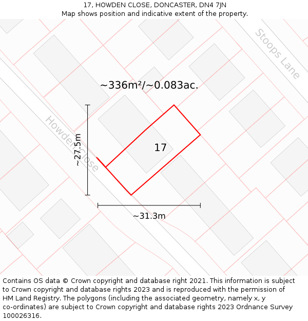 17, HOWDEN CLOSE, DONCASTER, DN4 7JN: Plot and title map