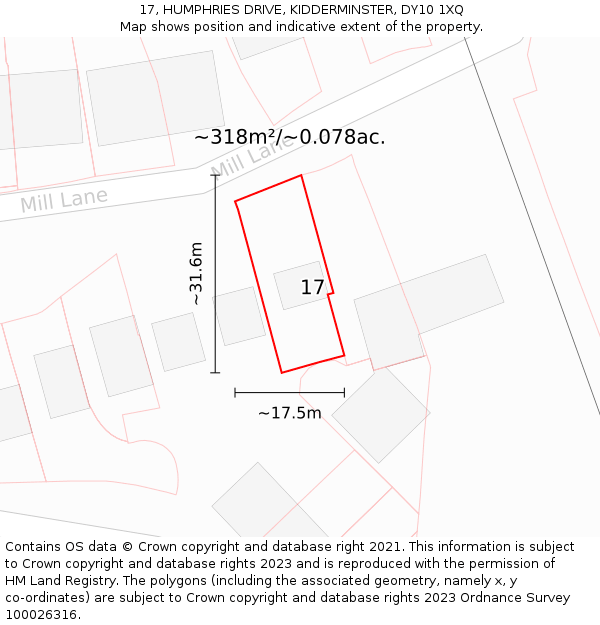 17, HUMPHRIES DRIVE, KIDDERMINSTER, DY10 1XQ: Plot and title map