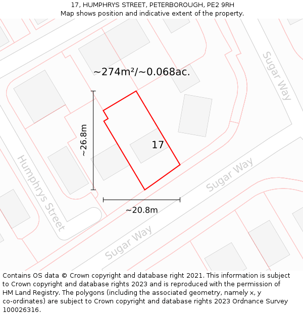 17, HUMPHRYS STREET, PETERBOROUGH, PE2 9RH: Plot and title map