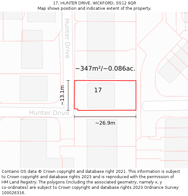 17, HUNTER DRIVE, WICKFORD, SS12 9QR: Plot and title map