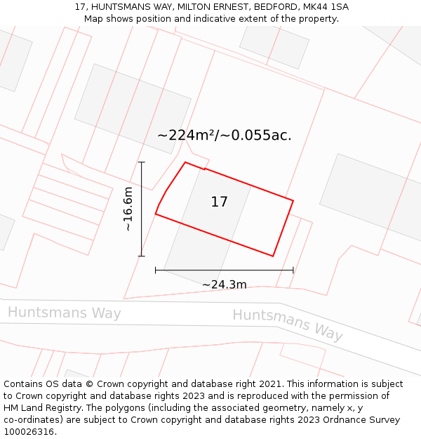 17, HUNTSMANS WAY, MILTON ERNEST, BEDFORD, MK44 1SA: Plot and title map