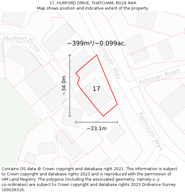 17, HURFORD DRIVE, THATCHAM, RG19 4WA: Plot and title map