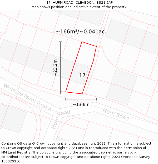 17, HURN ROAD, CLEVEDON, BS21 5AF: Plot and title map