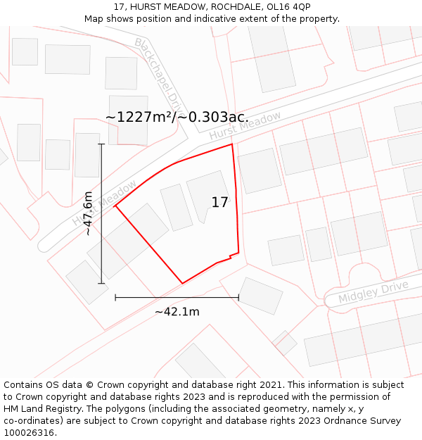 17, HURST MEADOW, ROCHDALE, OL16 4QP: Plot and title map