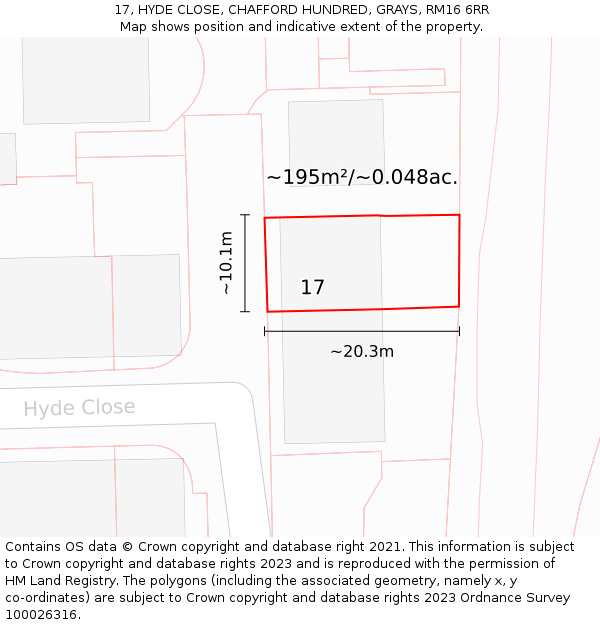 17, HYDE CLOSE, CHAFFORD HUNDRED, GRAYS, RM16 6RR: Plot and title map