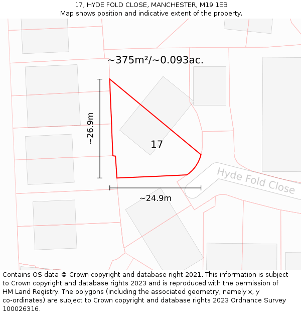 17, HYDE FOLD CLOSE, MANCHESTER, M19 1EB: Plot and title map