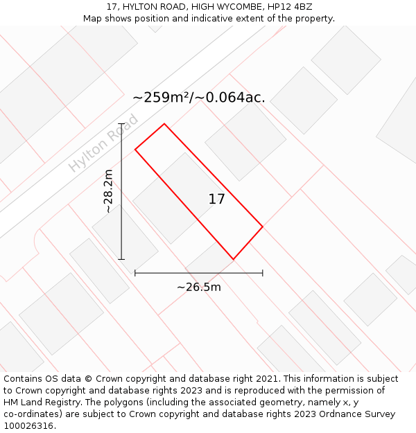 17, HYLTON ROAD, HIGH WYCOMBE, HP12 4BZ: Plot and title map