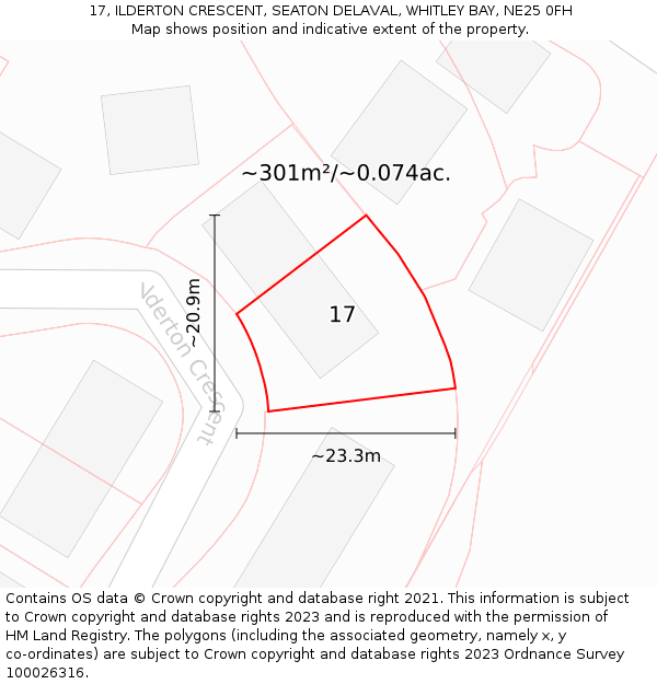 17, ILDERTON CRESCENT, SEATON DELAVAL, WHITLEY BAY, NE25 0FH: Plot and title map