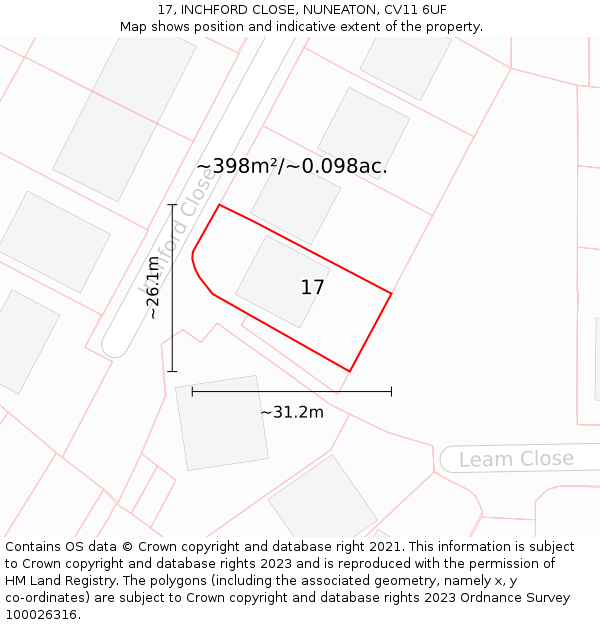 17, INCHFORD CLOSE, NUNEATON, CV11 6UF: Plot and title map