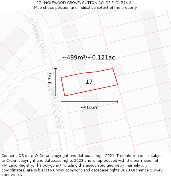 17, INGLEWOOD GROVE, SUTTON COLDFIELD, B74 3LL: Plot and title map