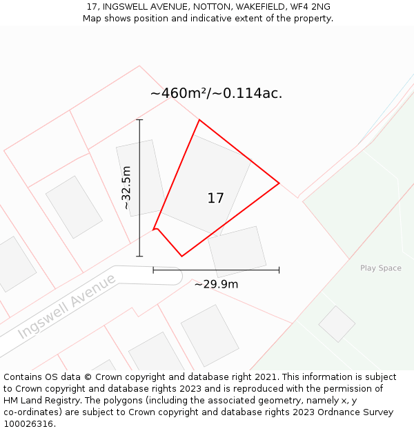 17, INGSWELL AVENUE, NOTTON, WAKEFIELD, WF4 2NG: Plot and title map